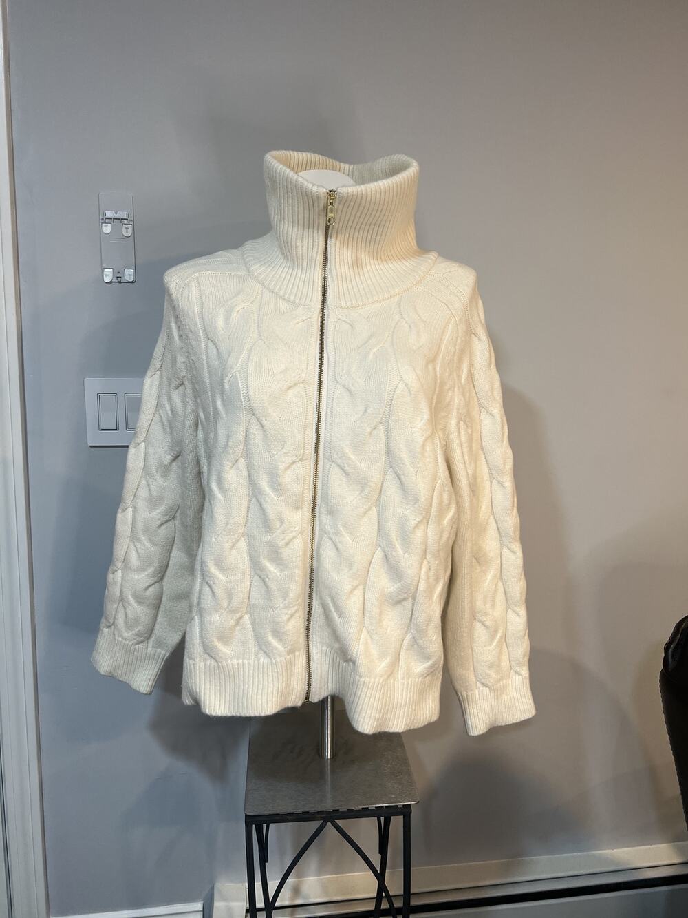 Talbots Plus Cable Knit Full Zip Cardigan Sweater Women's 3X Cream White EUC